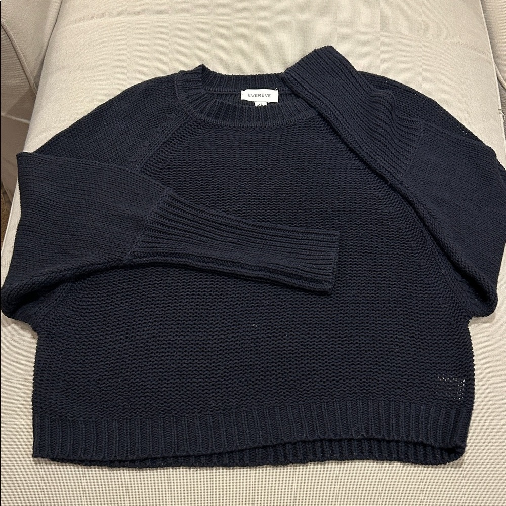 EVEREVE Navy Knit Crewneck Cotton Blend Sweater Women's Size XS